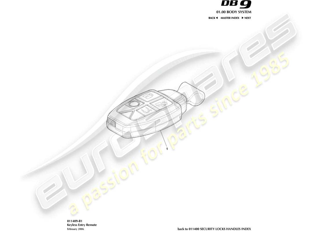 aston martin db9 (2004) keyless entry remote part diagram