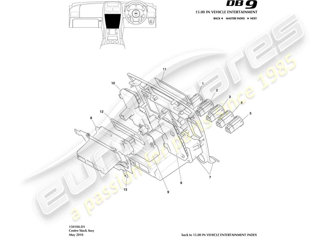 aston martin db9 (2004) centre stack part diagram