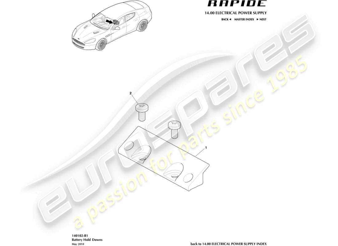 aston martin rapide (2019) battery hold downs parts diagram