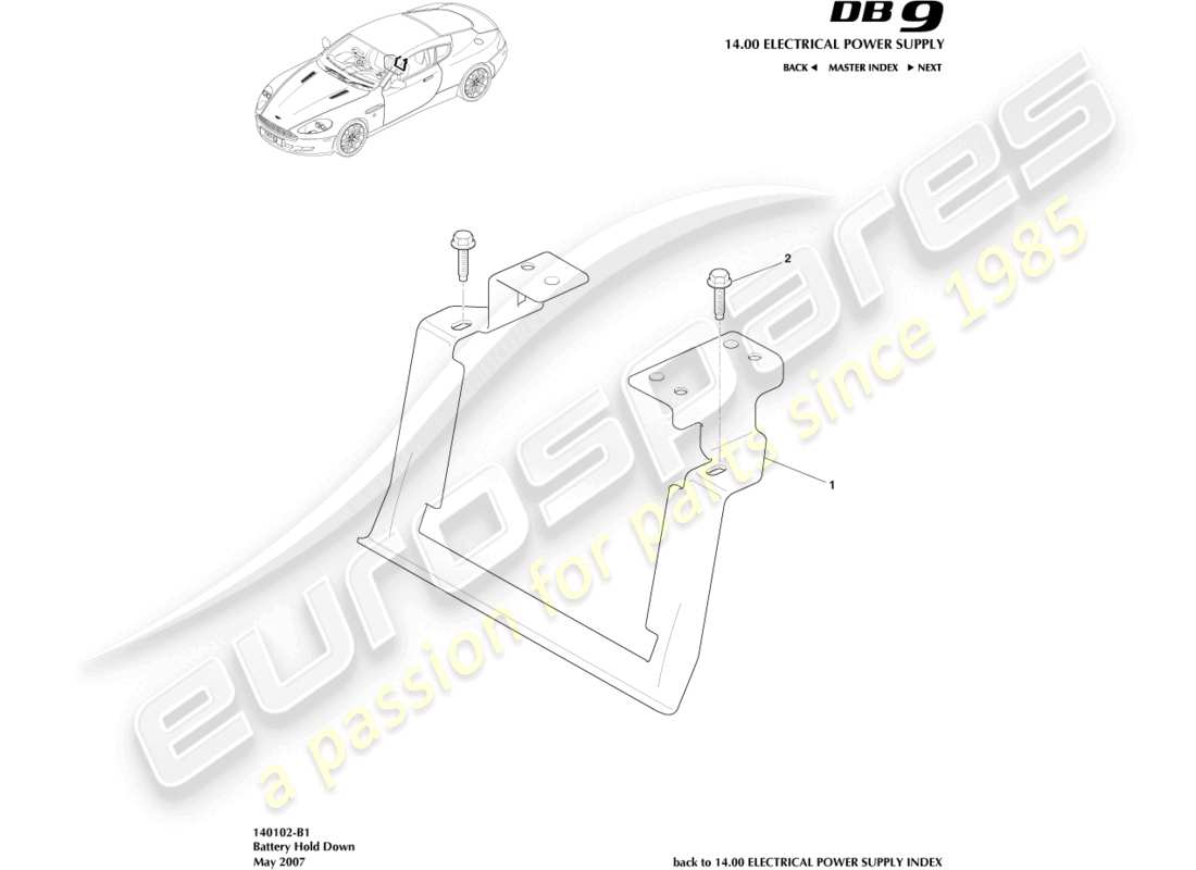 aston martin db9 (2007) battery hold downs part diagram