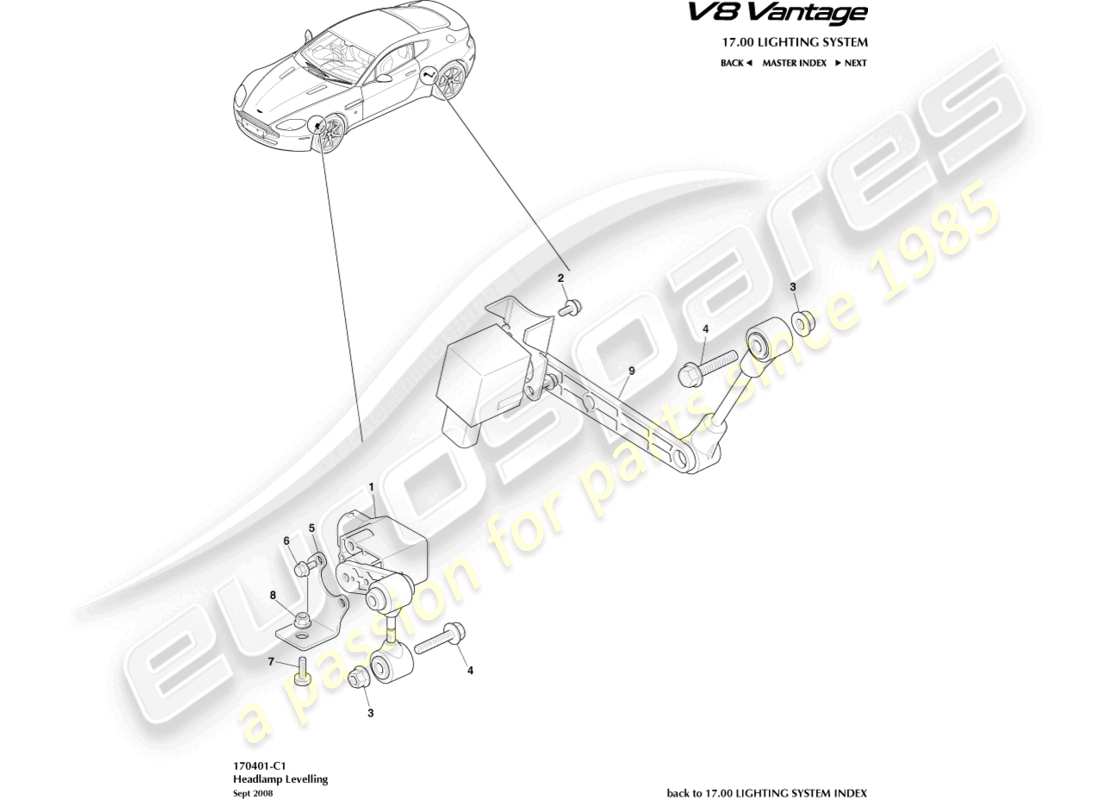 aston martin vantage gt8 (2017) headlamp leveling parts diagram