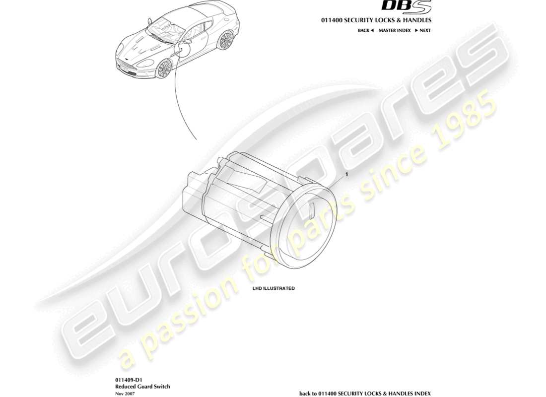 aston martin dbs (2010) reduced guard switch part diagram