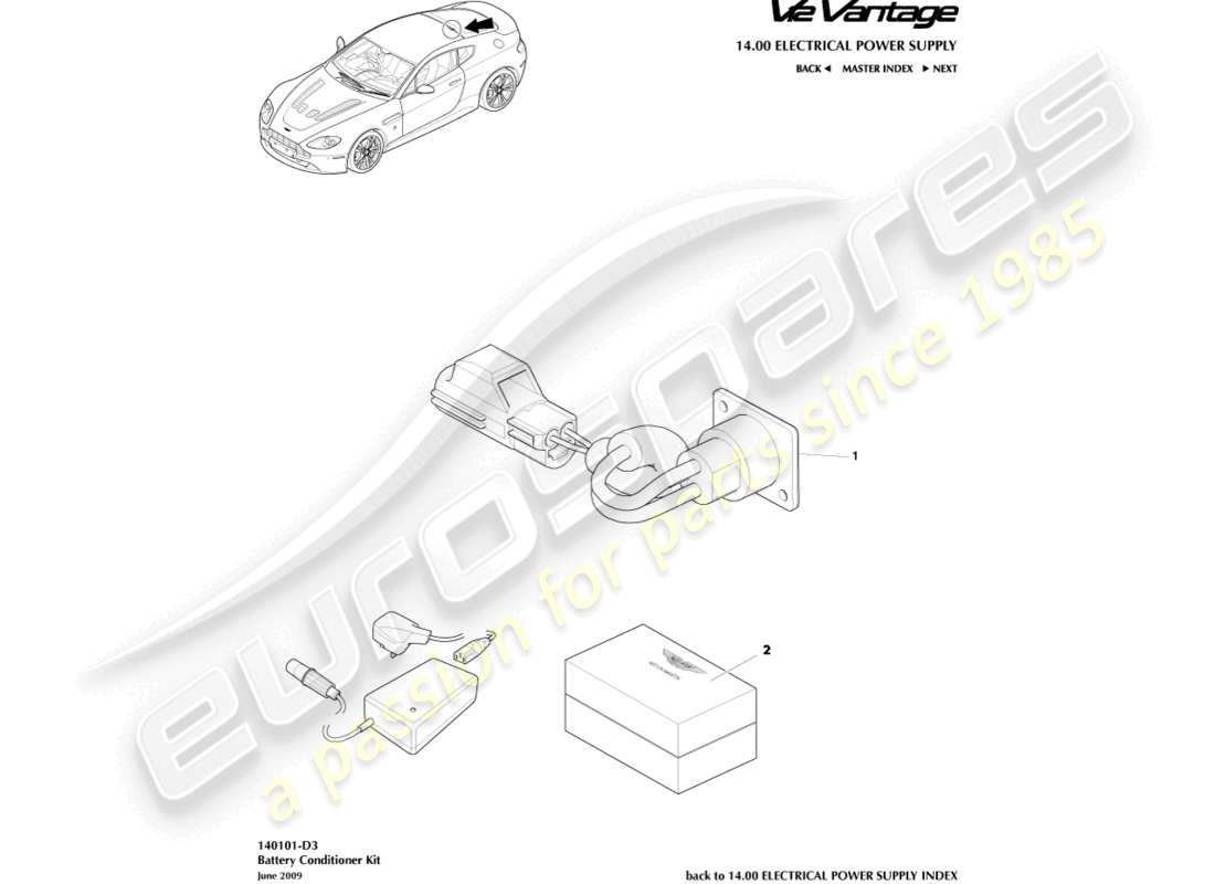aston martin v12 vantage (2012) battery conditioner kit part diagram