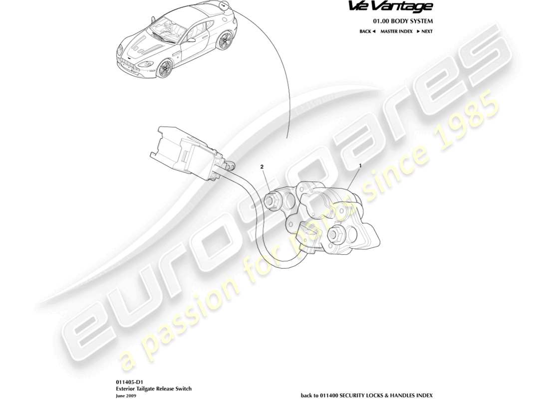 aston martin v12 vantage (2010) tailgate release part diagram
