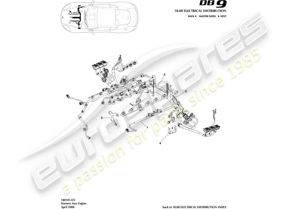 aston martin db9 (2010) engine harness part diagram