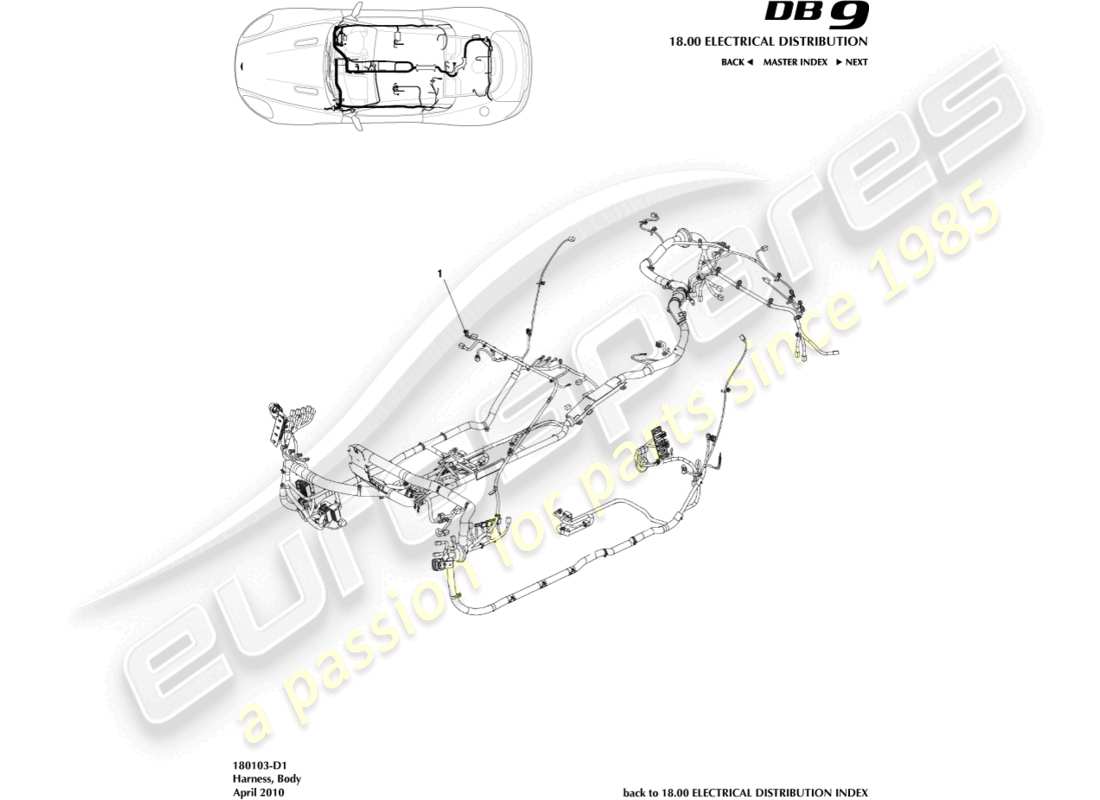 aston martin db9 (2010) body harness part diagram