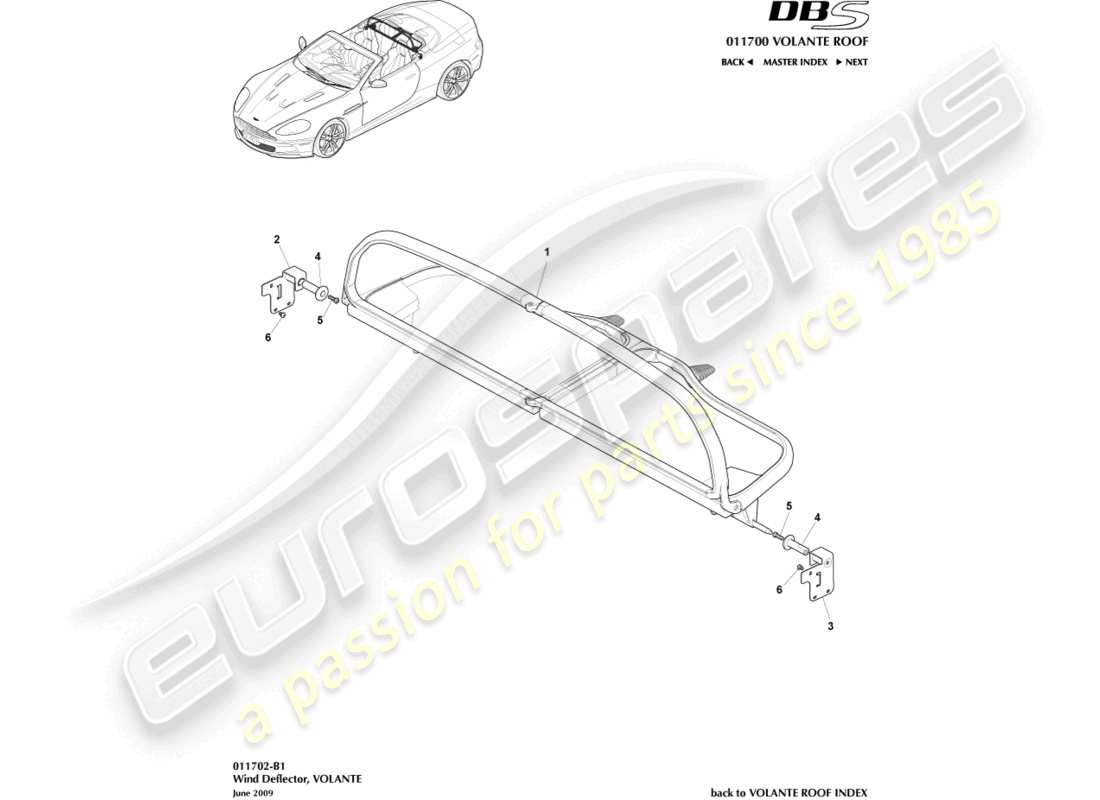 aston martin dbs (2008) wind deflector part diagram