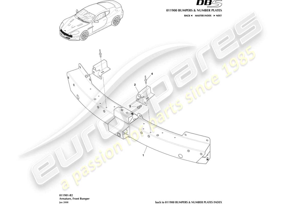 aston martin dbs (2010) front bumper armature part diagram