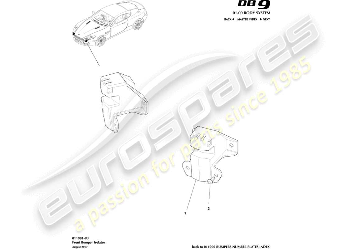 aston martin db9 (2011) front bumper isolator part diagram