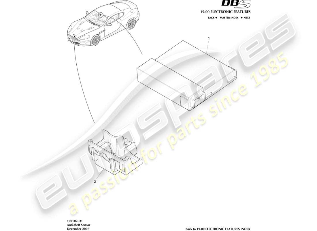 aston martin dbs (2010) anti-theft sensors & switches part diagram