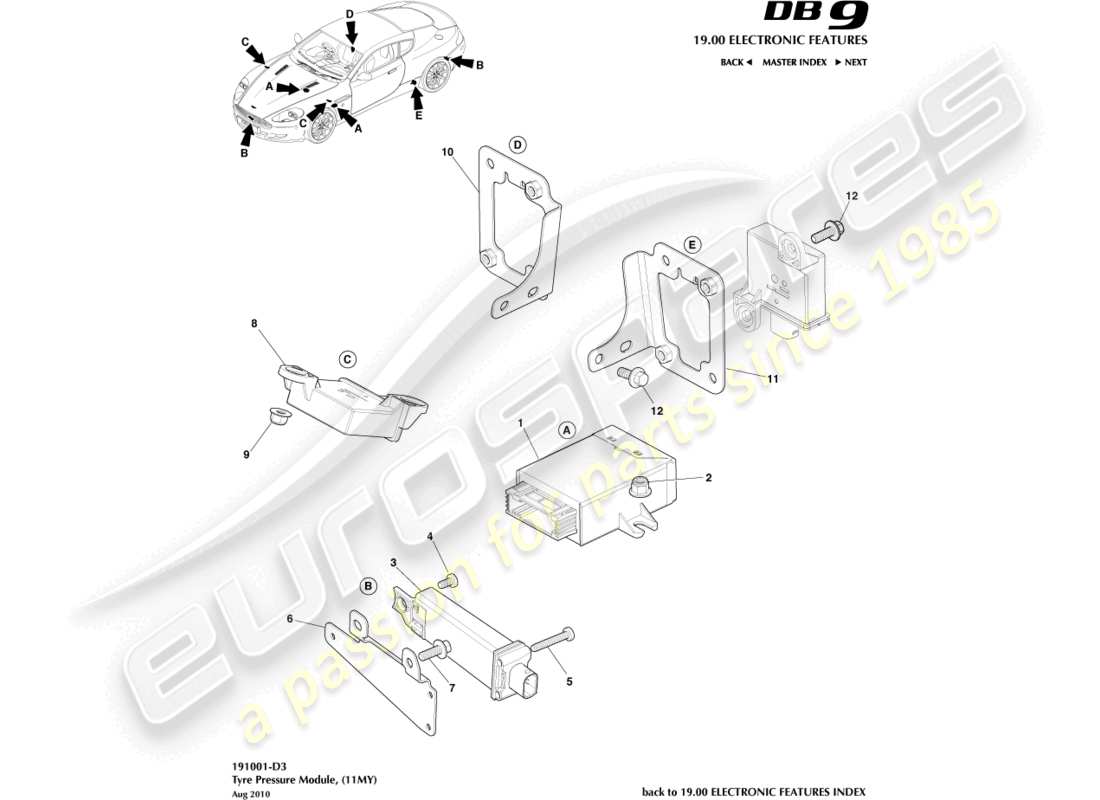 aston martin db9 (2011) tyre pressure module, 11my part diagram