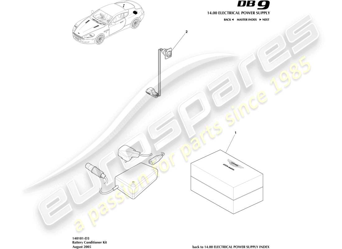 aston martin db9 (2004) battery conditioner kit part diagram