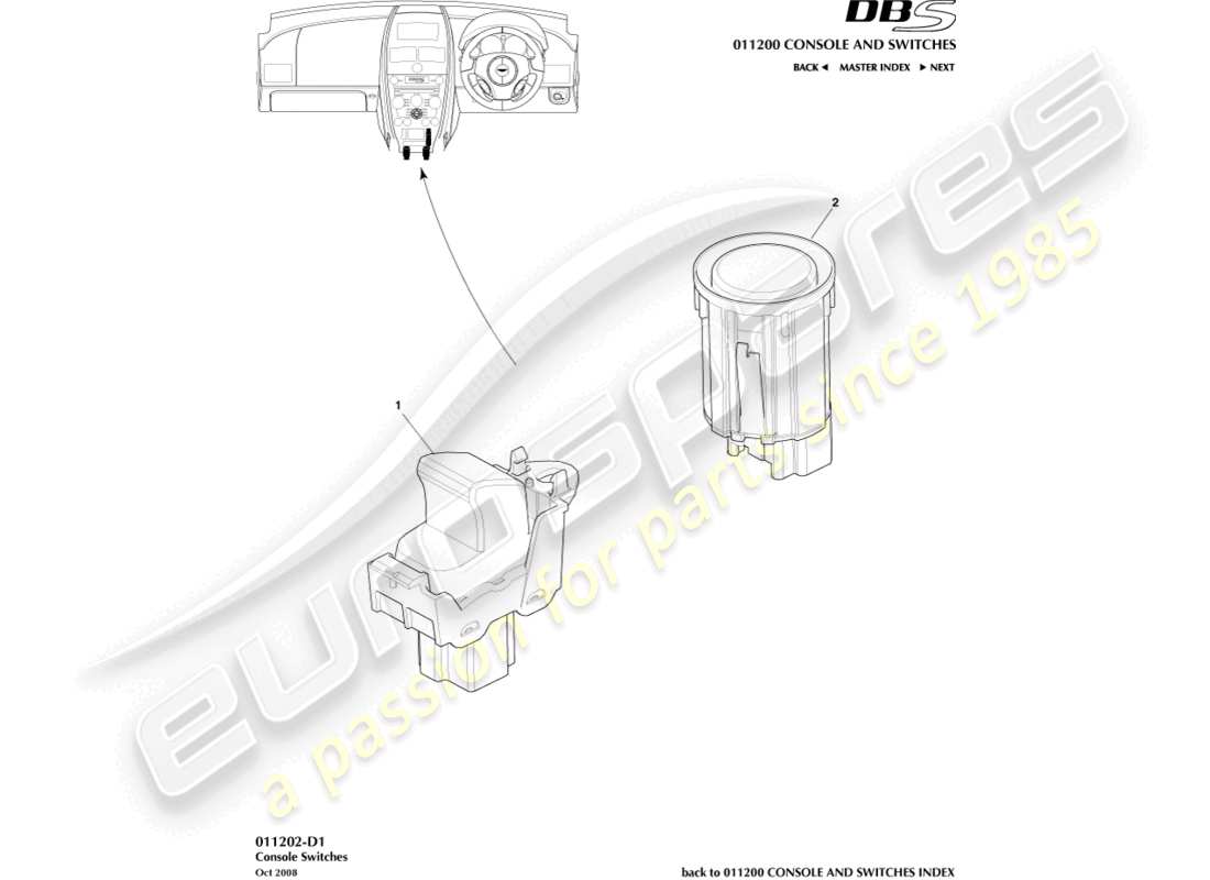 aston martin dbs (2010) console switches part diagram