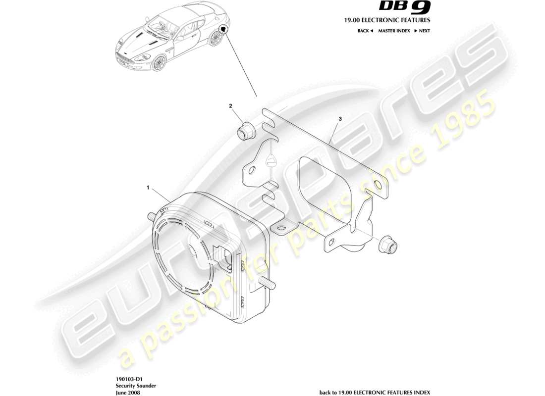 aston martin db9 (2004) security sounder part diagram