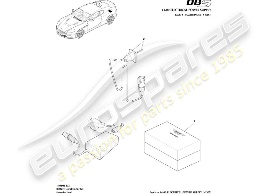 aston martin dbs (2009) battery conditioner kit part diagram