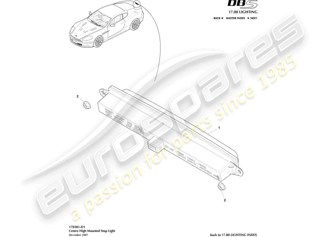 aston martin dbs (2009) high mounted stop light part diagram