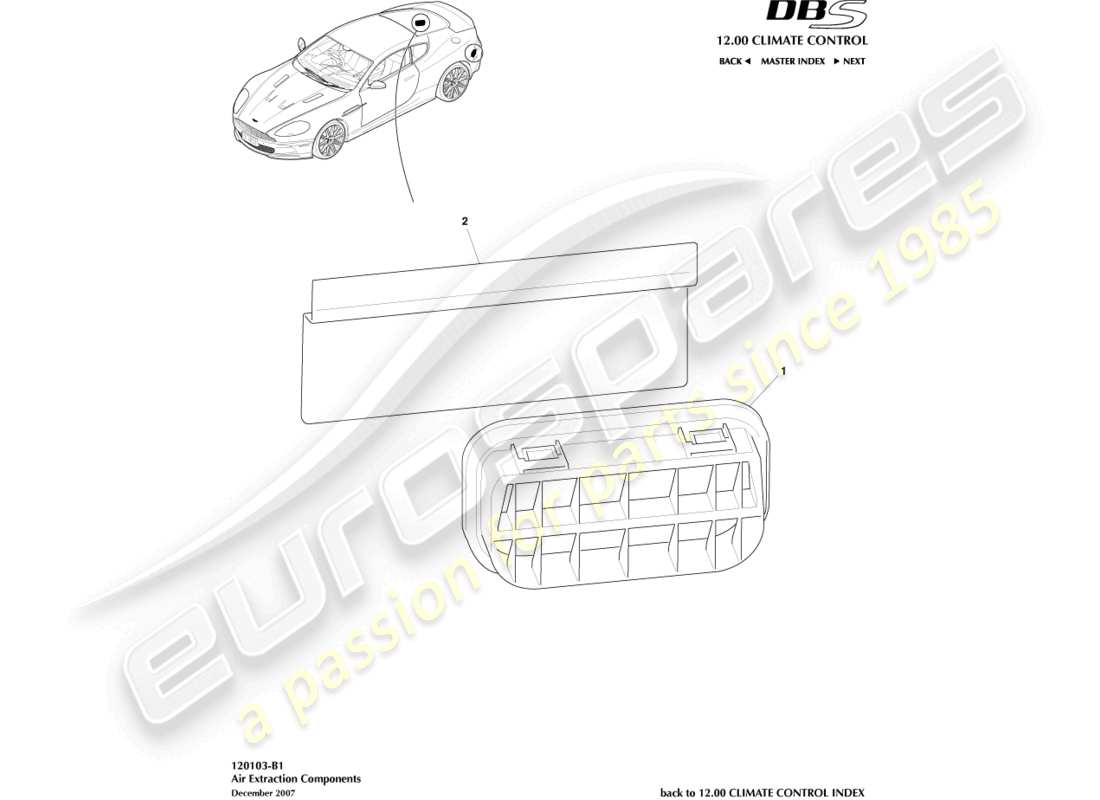 aston martin dbs (2008) air extraction components part diagram