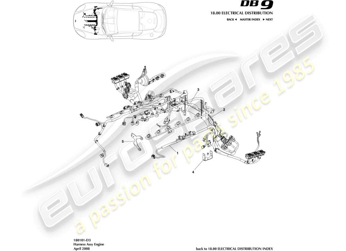 aston martin db9 (2005) engine harness part diagram