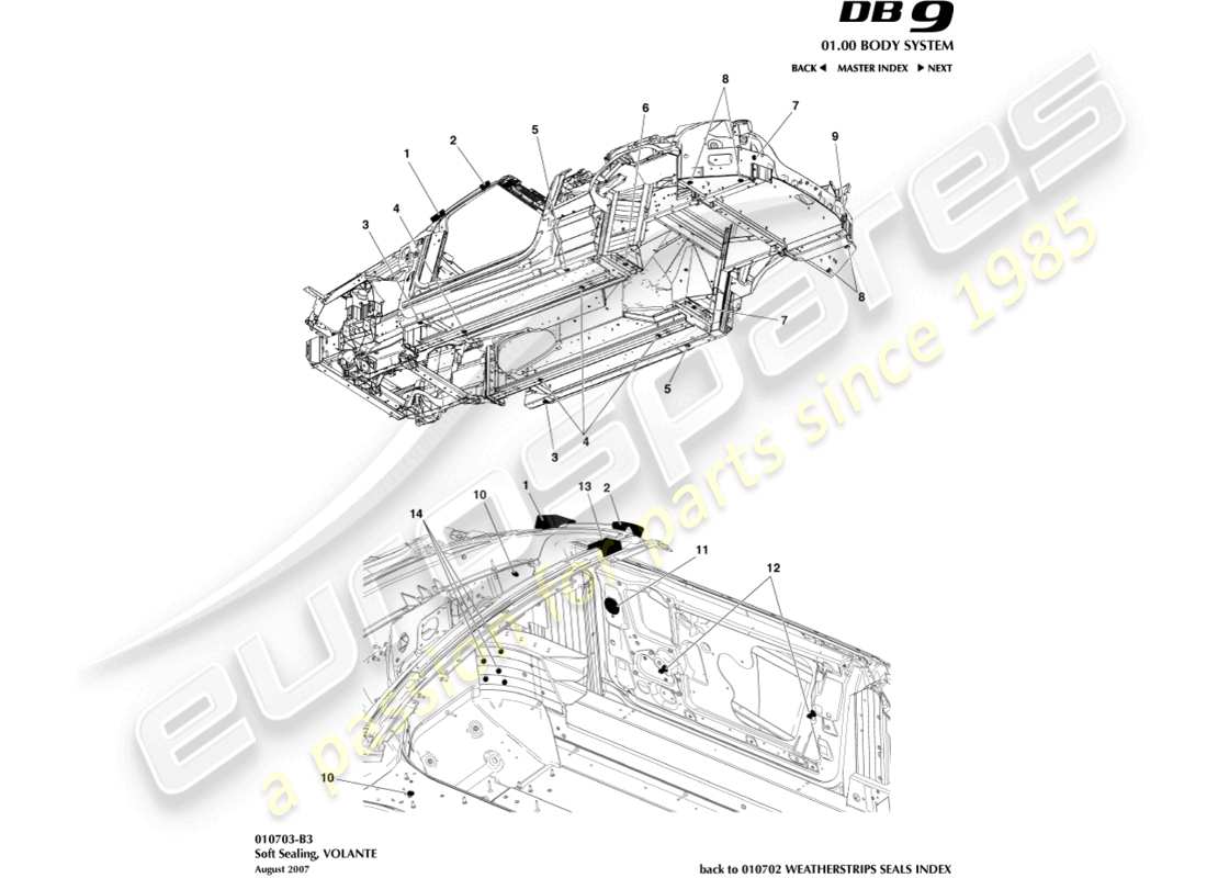 aston martin db9 (2004) soft sealing, volante part diagram