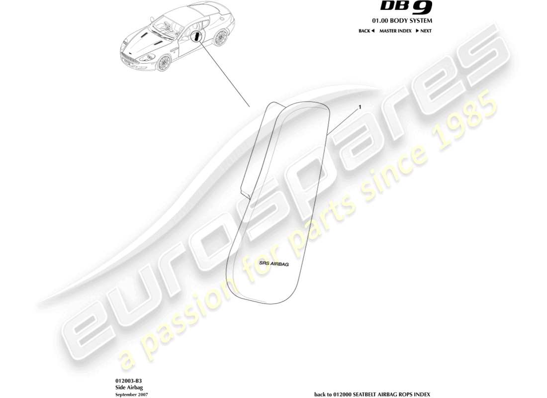 aston martin db9 (2009) side airbag part diagram