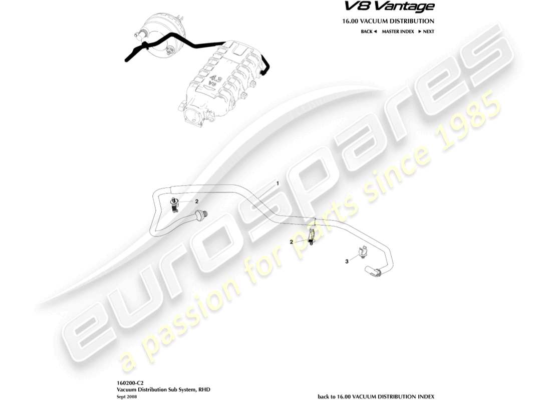 aston martin v8 vantage (2018) vacuum pipe, rhd part diagram