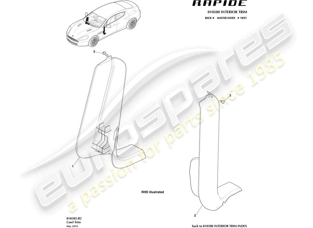 aston martin rapide (2010) lower cowl trim part diagram