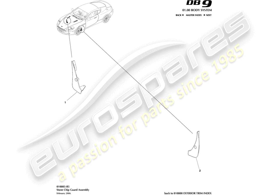 aston martin db9 (2004) stonechip guard part diagram