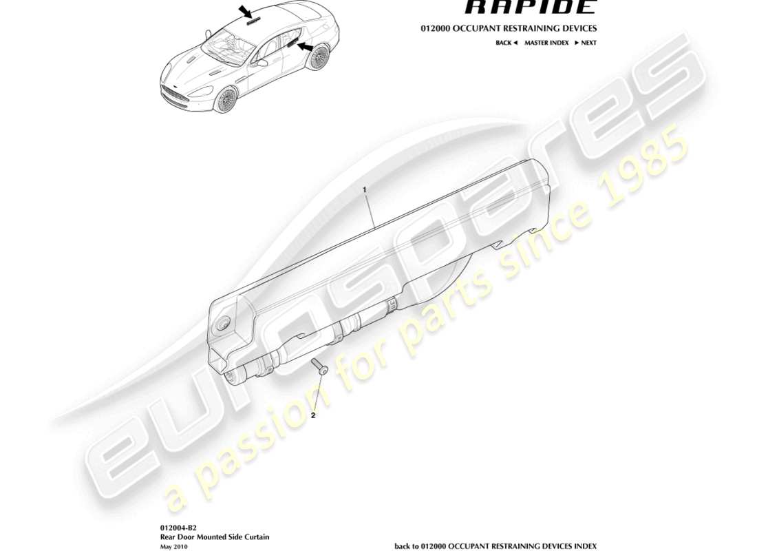 aston martin rapide (2014) rear side curtain airbag part diagram