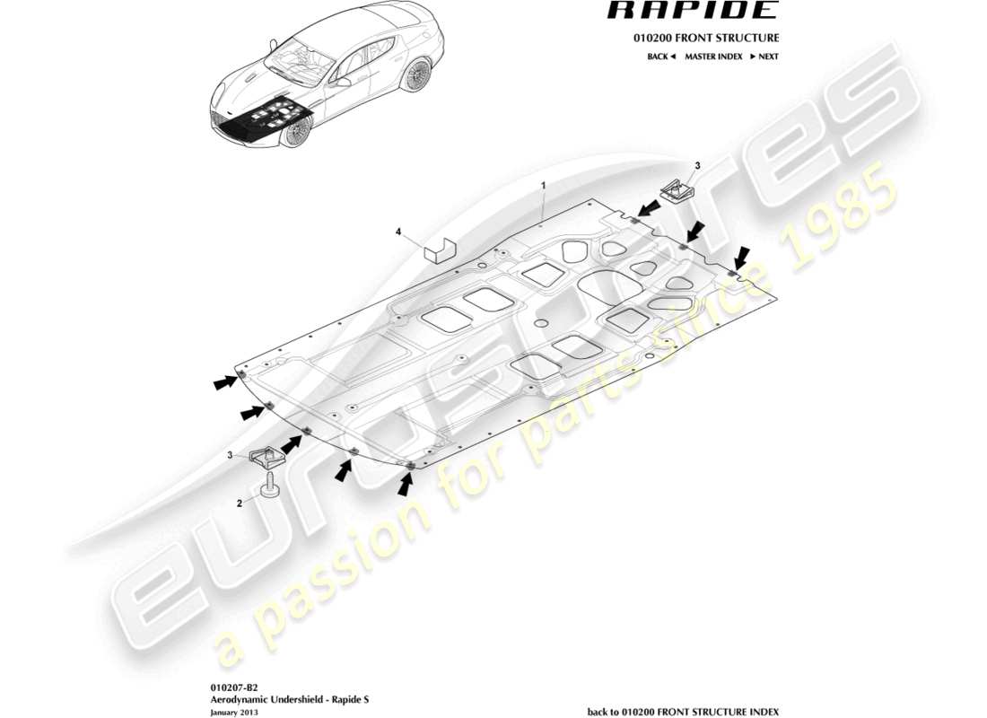 aston martin rapide (2010) front undershield, s part diagram