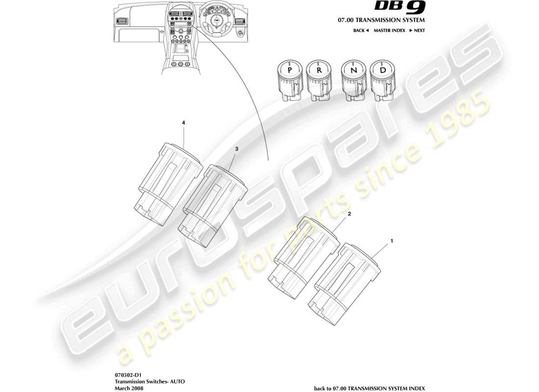 aston martin db9 (2009) transaxle switches part diagram