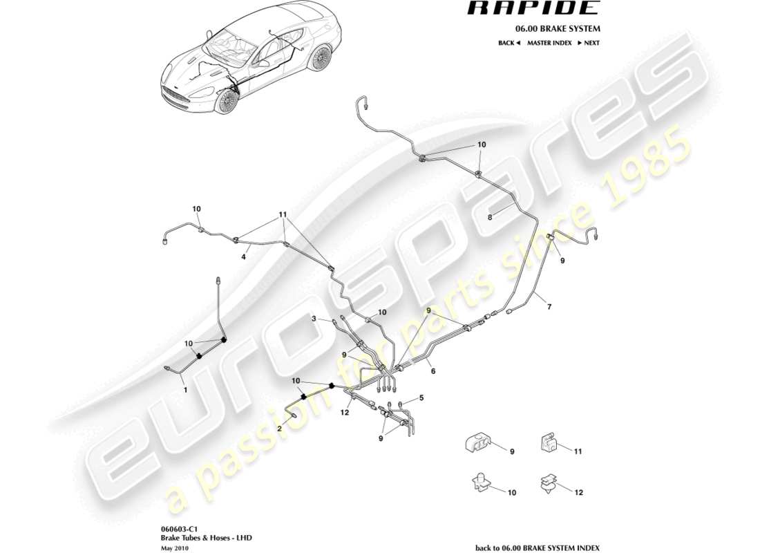 aston martin rapide (2010) brake lines & hoses, lhd part diagram