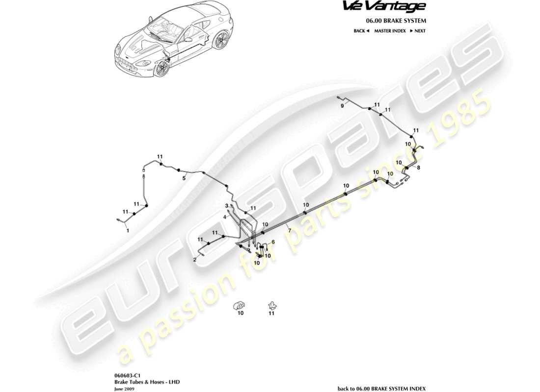 aston martin v12 vantage (2012) brake lines & hoses, lhd part diagram