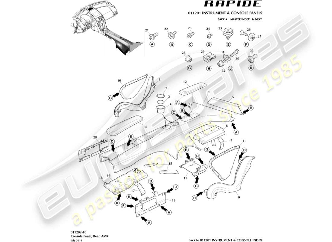 aston martin rapide (2010) rear console, amr part diagram