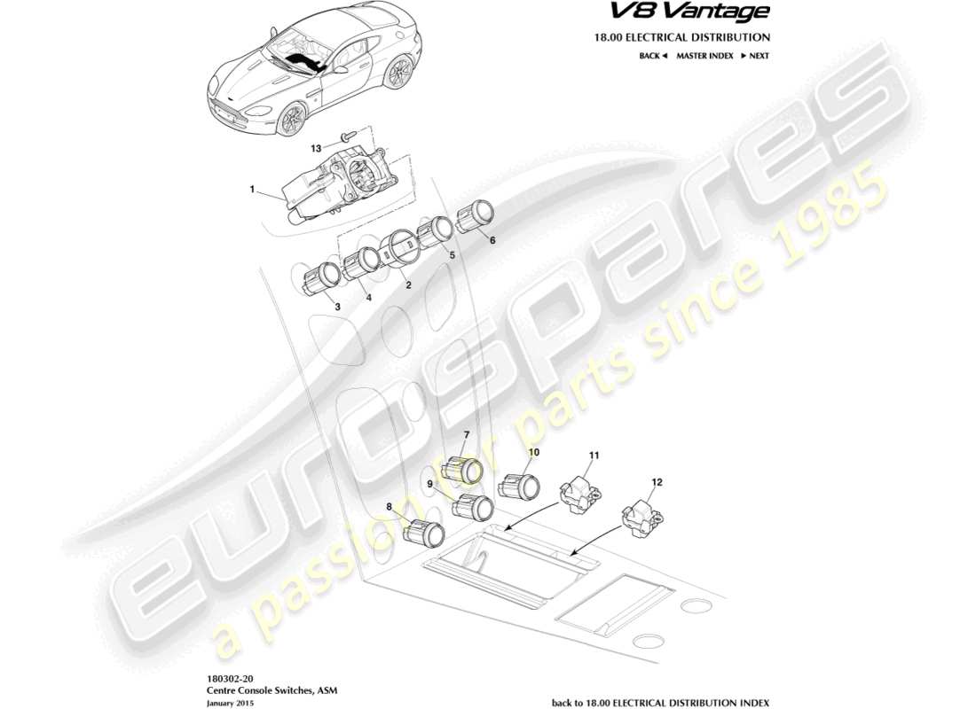 aston martin v8 vantage (2018) centre stack switches, asm, 16my part diagram