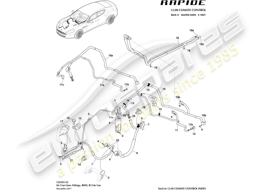 aston martin rapide (2017) air con lines, r134a, rhd part diagram