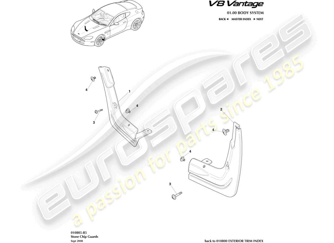 aston martin v8 vantage (2018) stone chip guards part diagram