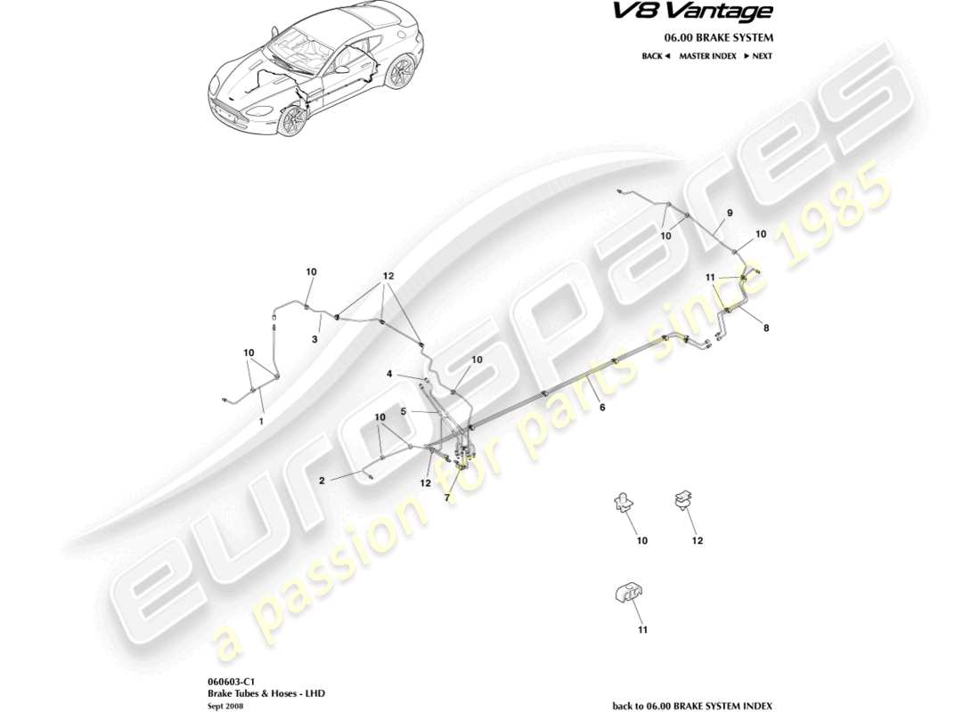 aston martin vantage gt8 (2017) brake lines & hoses, lhd part diagram