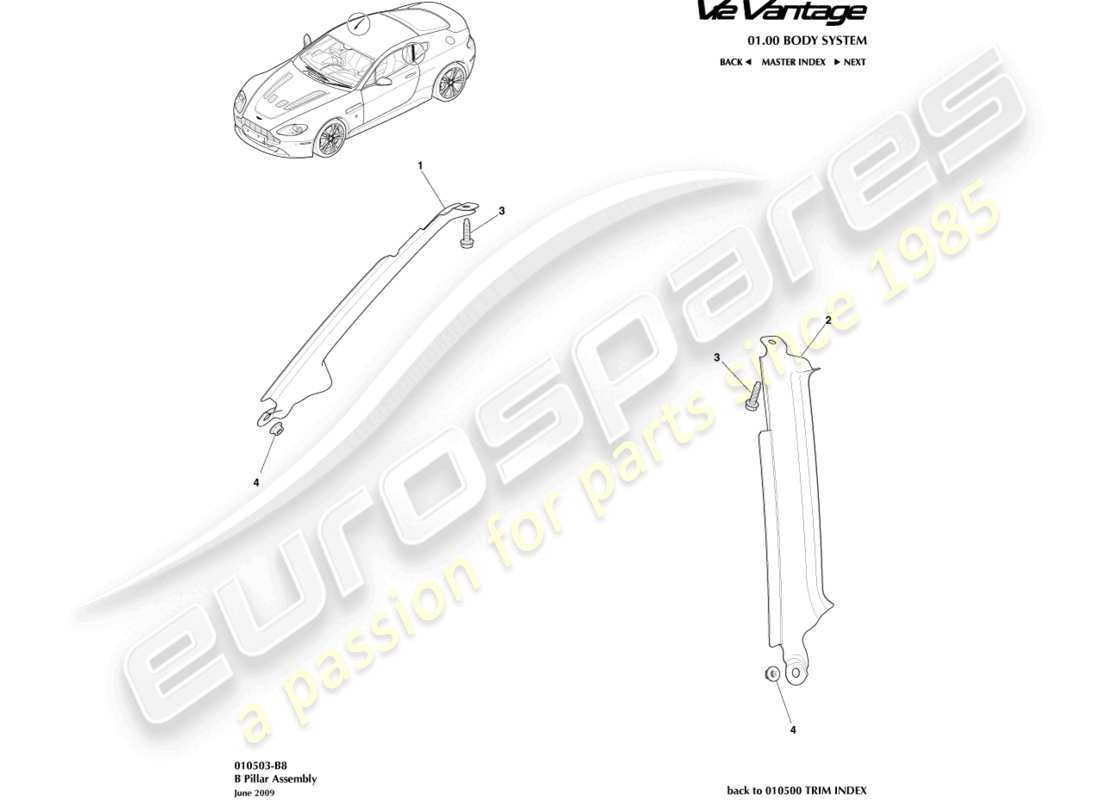 aston martin v12 vantage (2010) b pillar assembly part diagram