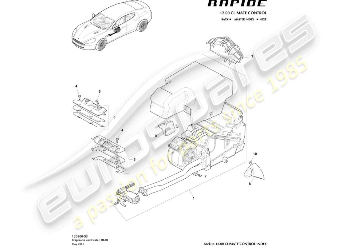 aston martin rapide (2010) hvac unit, rear part diagram