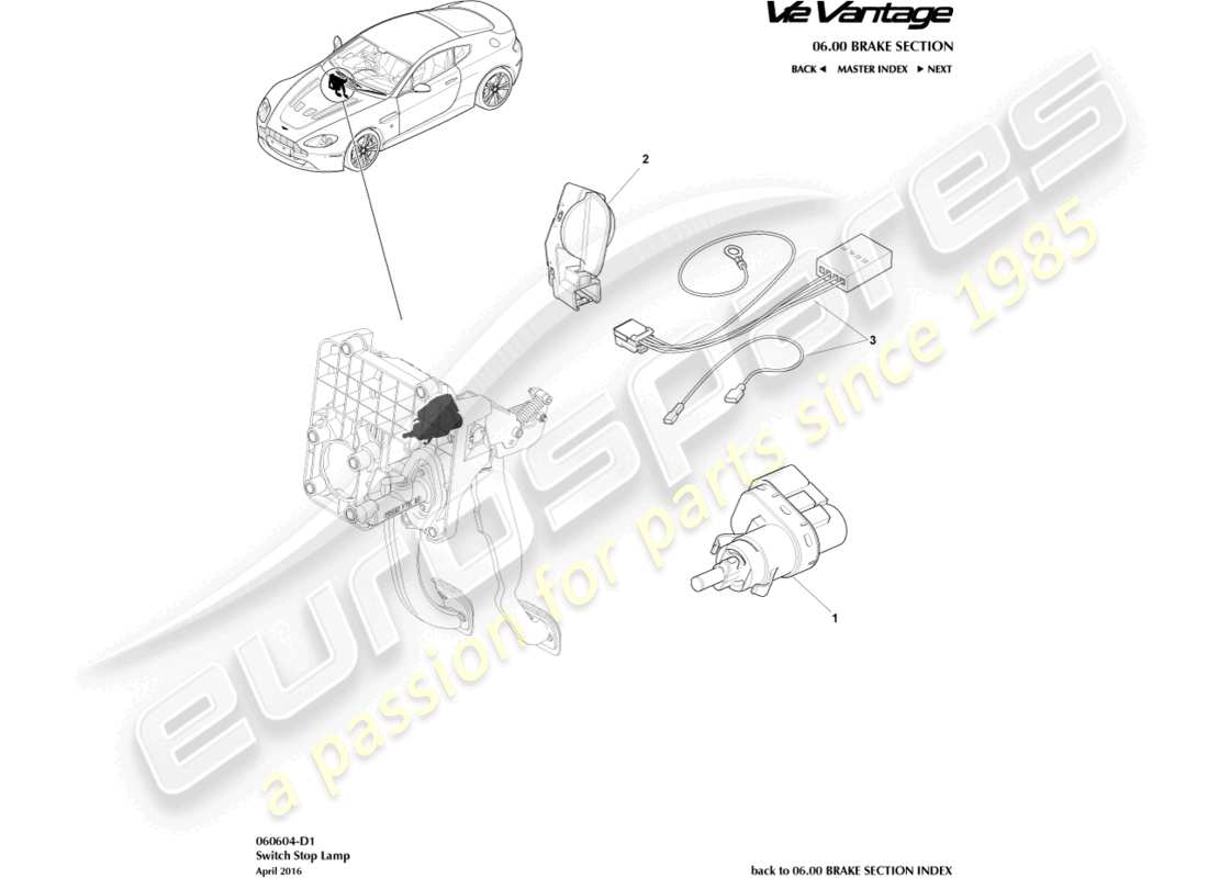 aston martin v12 vantage (2012) stop lamp switch part diagram