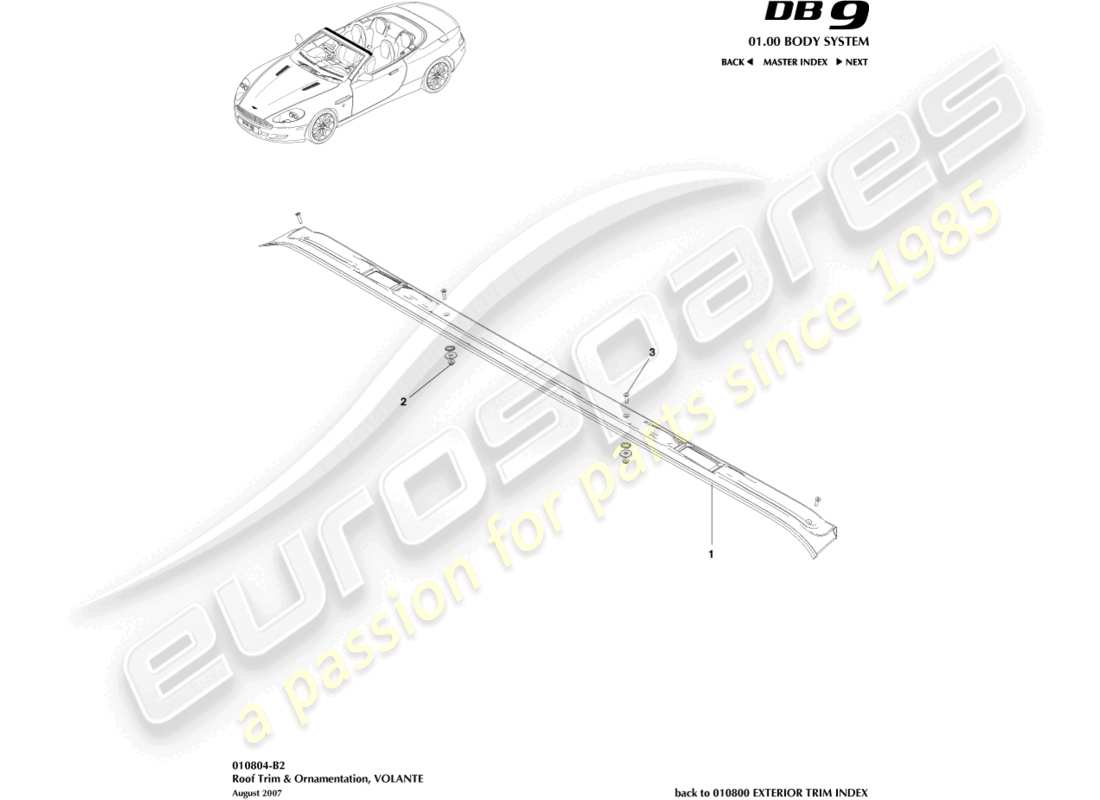 aston martin db9 (2010) roof trim, volante part diagram