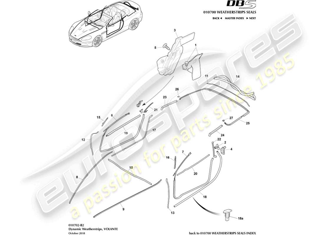 aston martin dbs (2008) dynamic weatherstrips, volante part diagram