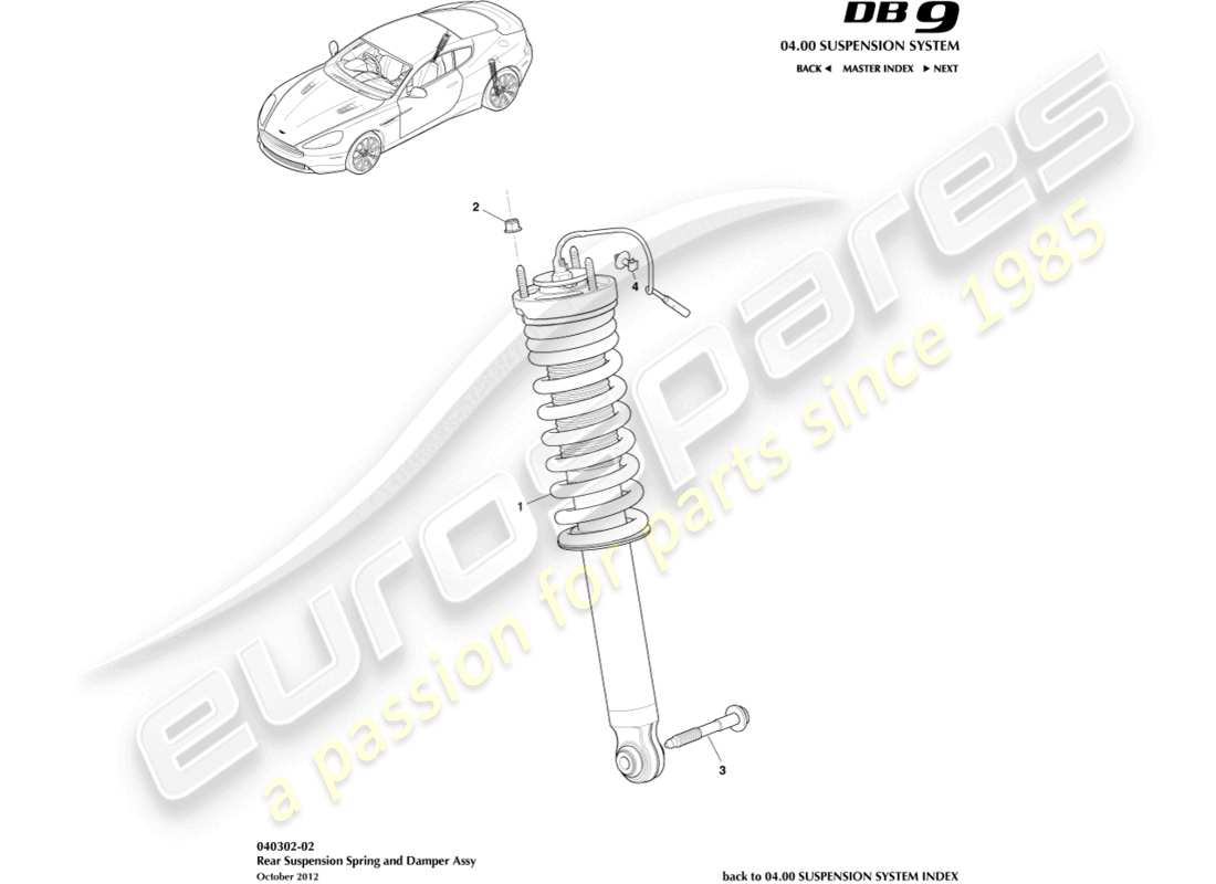 aston martin db9 (2013) rear spring & damper parts diagram