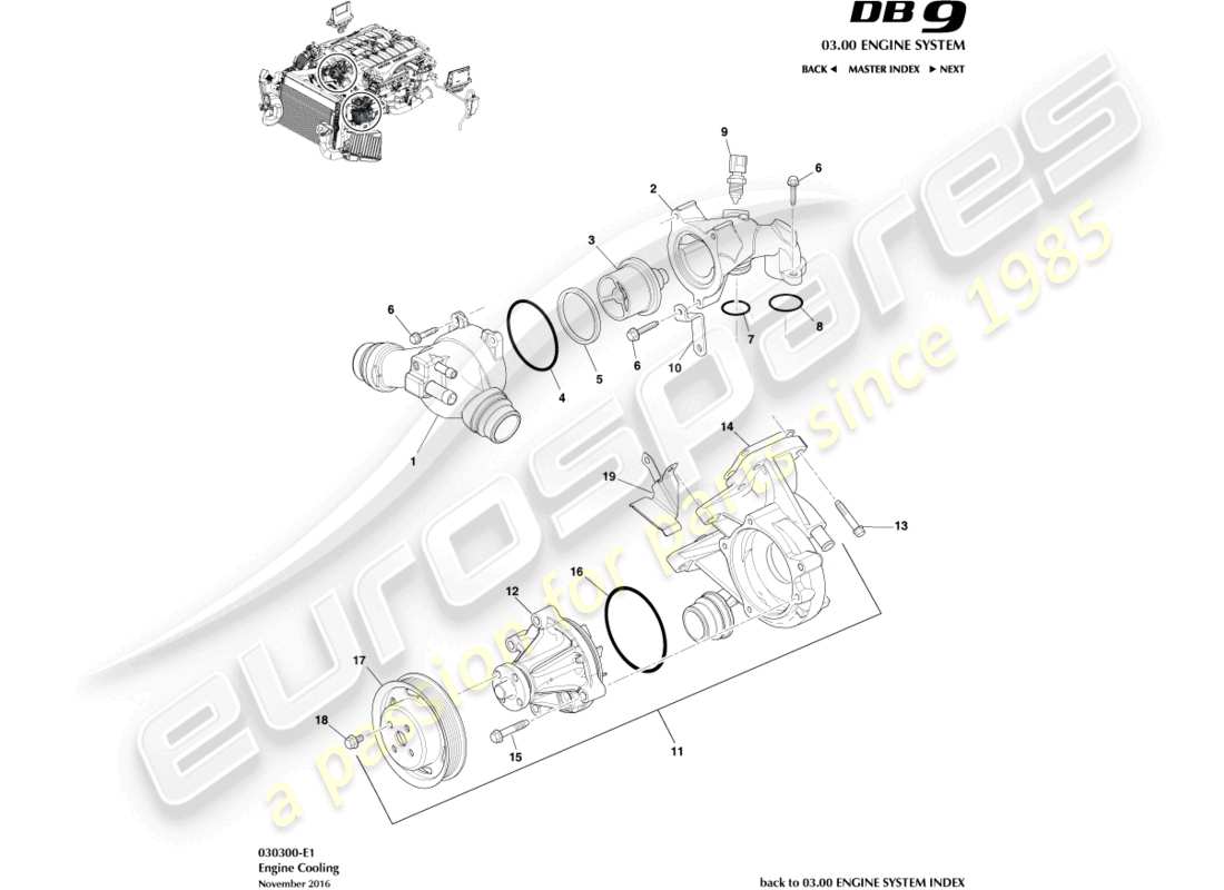 aston martin db9 (2004) engine cooling part diagram