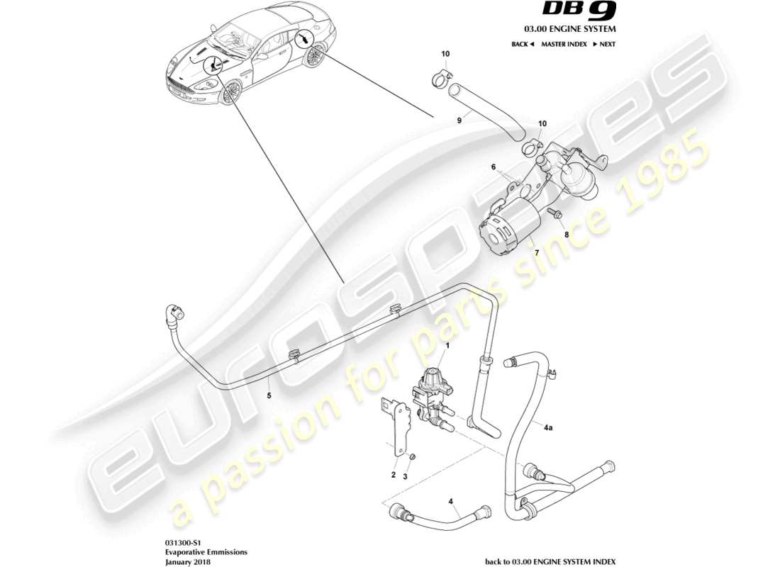 aston martin db9 (2004) evaporative emissions part diagram