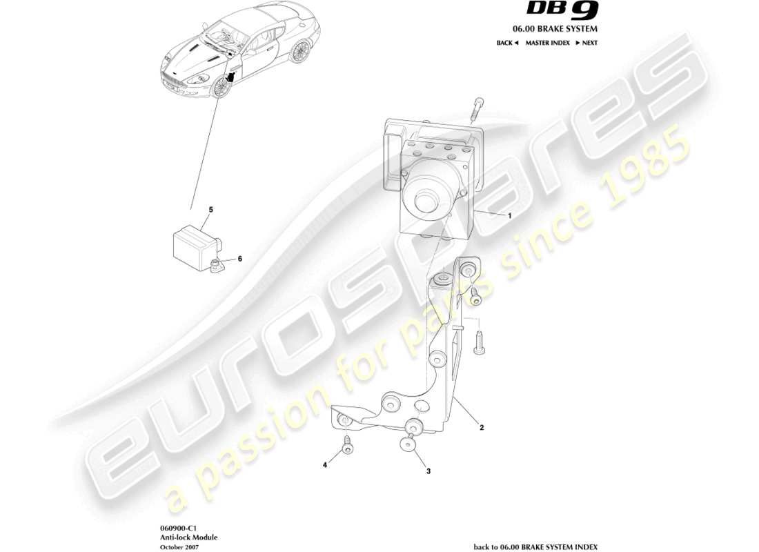 aston martin db9 (2011) anti-lock module part diagram