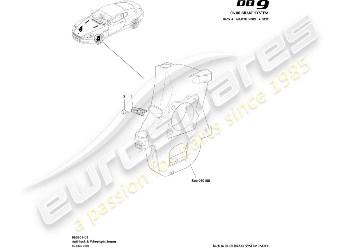 aston martin db9 (2011) anti-lock & wheel spin sensor part diagram