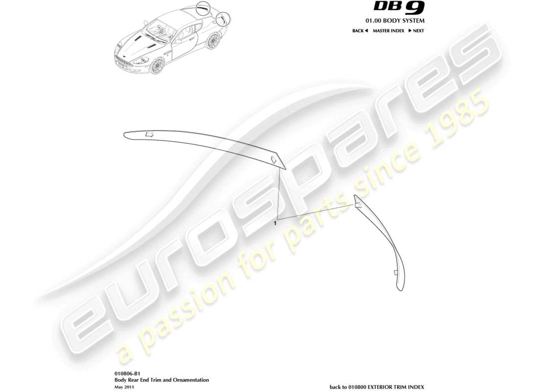 aston martin db9 (2010) body rear end trim part diagram