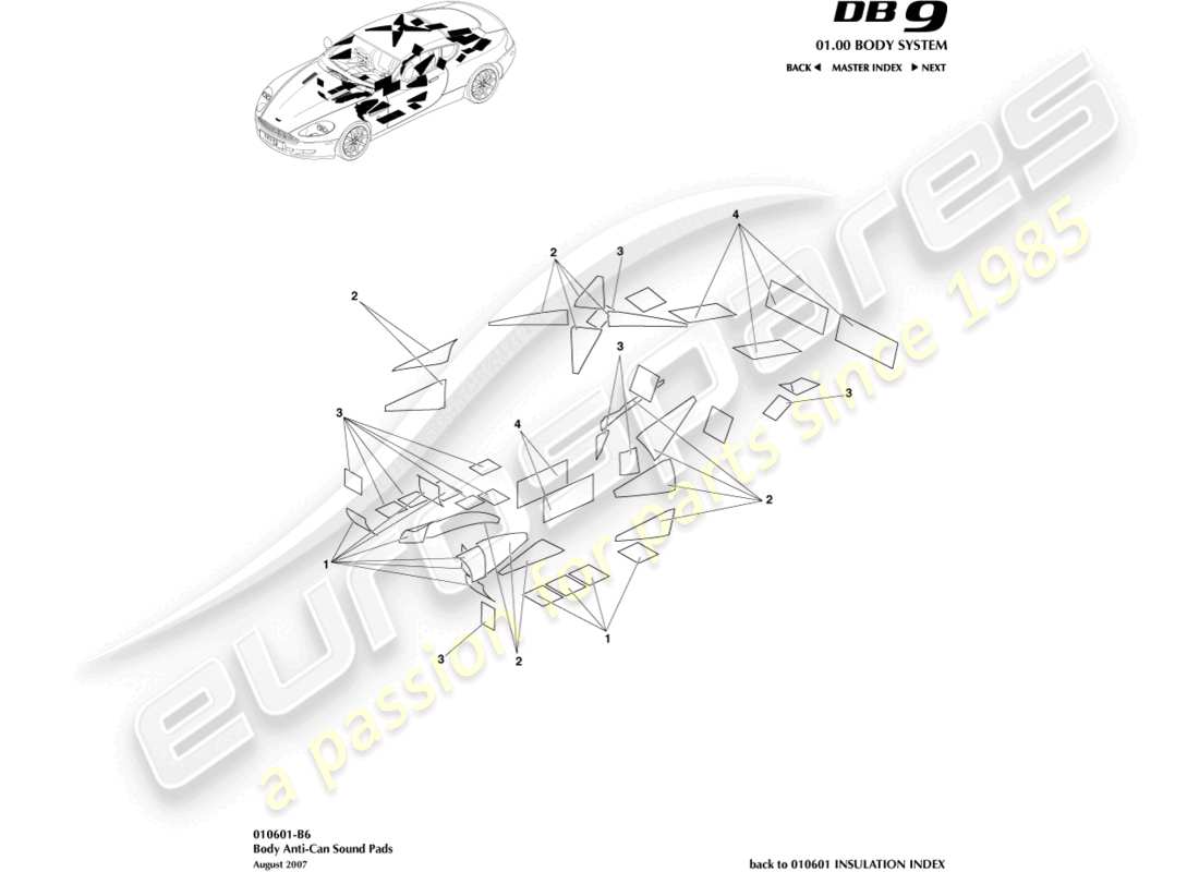 aston martin db9 (2011) anti-can sound pads part diagram