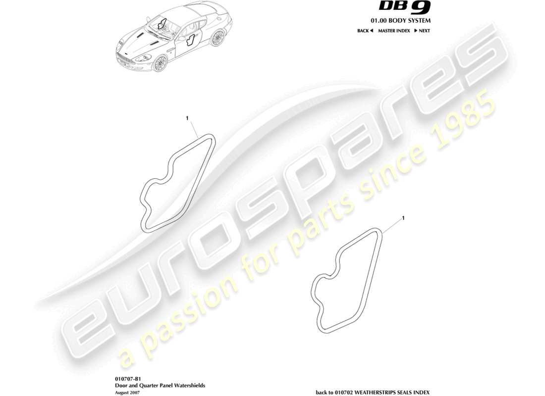 aston martin db9 (2010) watershields part diagram